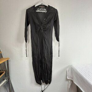 Nolita De Nimes Womens Henley Neck 3/4 Sleeve Front Slits Midi Dress Black 42